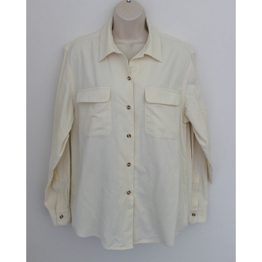 Brooks Brothers‎ Micro Corduroy Shirt Womens Small Ivory Button Down Long Sleeve